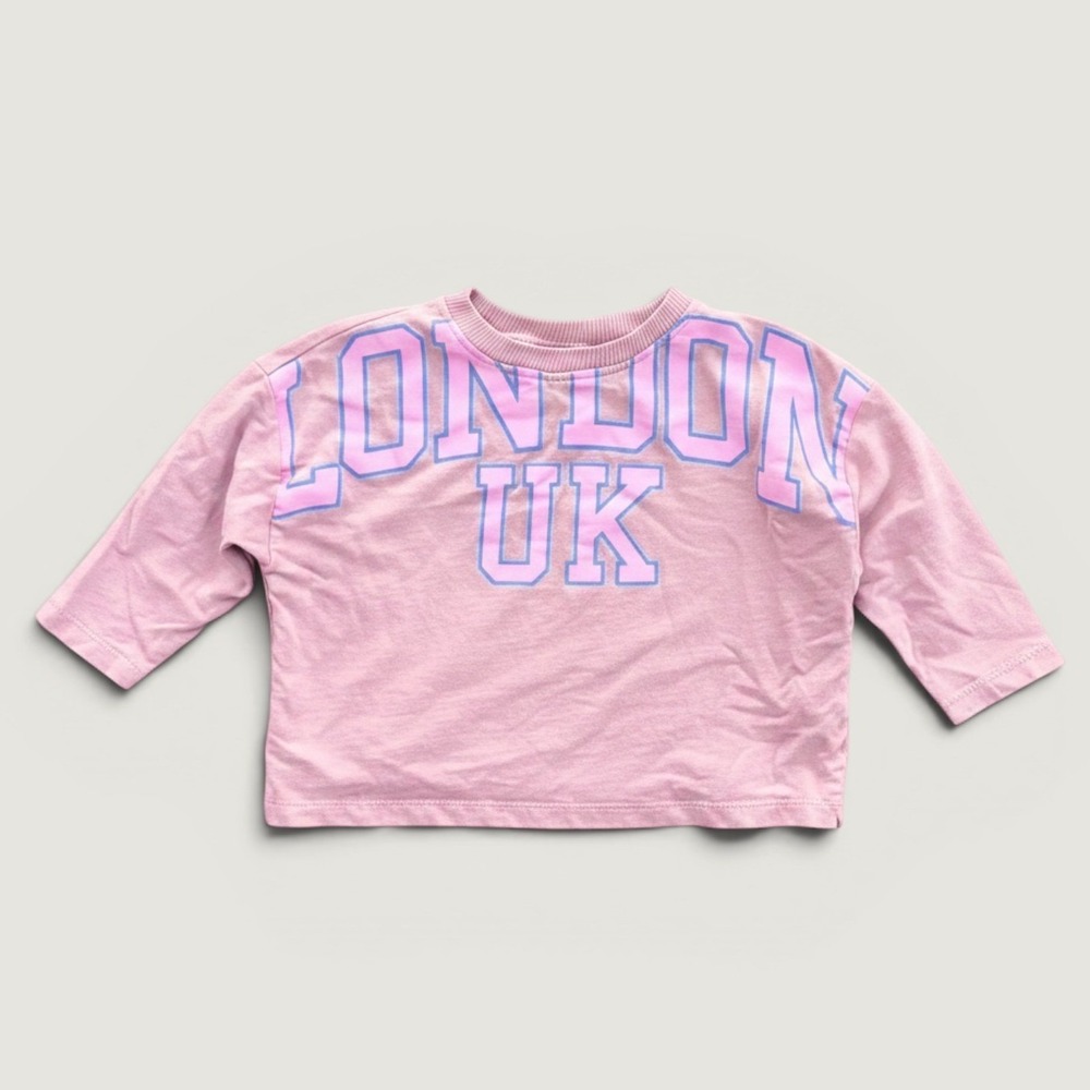 Zara Long Sleeve T-Shirt Kids 6-9M Mauve London UK Graphic Boxy Tee